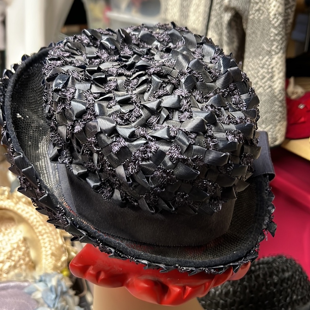 1940s Navy Blue Straw Hat - image 4